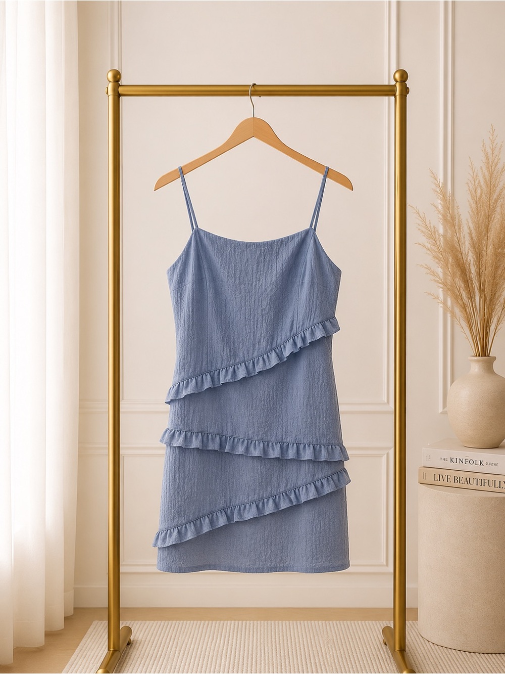 🔴 Speechless Light Blue Ruffle Mini Slip Dress